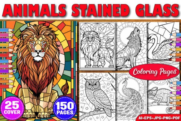 Download Animals Stained Glass Coloring Pages KDP - Coloring pages kdp Collection